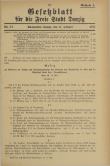 Gesetzblatt für die Freie Stadt Danzig.1931, Nr. 54 (17 Oktober) - Ausgabe A