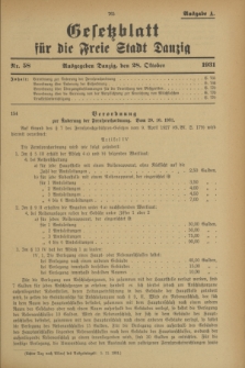 Gesetzblatt für die Freie Stadt Danzig.1931, Nr. 58 (28 Oktober) - Ausgabe A