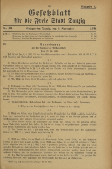 Gesetzblatt für die Freie Stadt Danzig.1931, Nr. 59 (4 November) - Ausgabe A