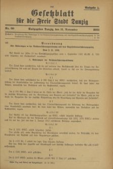 Gesetzblatt für die Freie Stadt Danzig.1931, Nr. 60 (11 November) - Ausgabe A