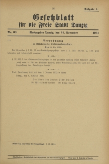 Gesetzblatt für die Freie Stadt Danzig.1931, Nr. 63 (25 November) - Ausgabe A