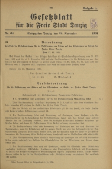 Gesetzblatt für die Freie Stadt Danzig.1931, Nr. 64 (28 November) - Ausgabe A
