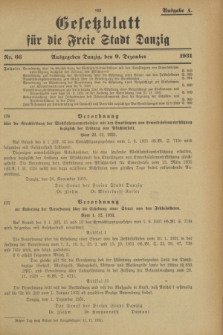 Gesetzblatt für die Freie Stadt Danzig.1931, Nr. 66 (9 Dezember) - Ausgabe A