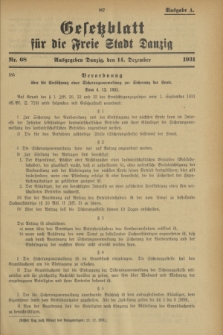 Gesetzblatt für die Freie Stadt Danzig.1931, Nr. 68 (14 Dezember) - Ausgabe A