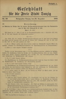 Gesetzblatt für die Freie Stadt Danzig.1931, Nr. 69 (16 Dezember) - Ausgabe A