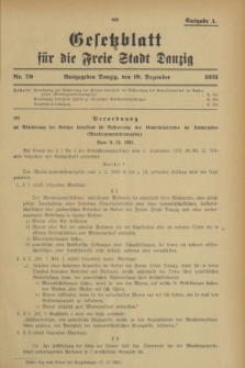 Gesetzblatt für die Freie Stadt Danzig.1931, Nr. 70 (19 Dezember) - Ausgabe A