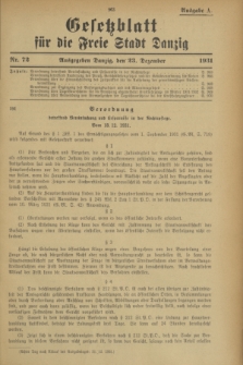 Gesetzblatt für die Freie Stadt Danzig.1931, Nr. 72 (23 Dezember) - Ausgabe A
