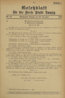 Gesetzblatt für die Freie Stadt Danzig.1931, Nr. 73 (30 Dezember) - Ausgabe A