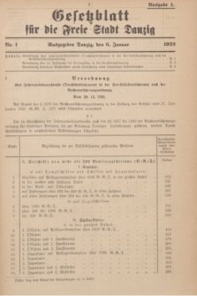 Gesetzblatt für die Freie Stadt Danzig.1932, Nr. 1 (6 Januar) - Ausgabe A