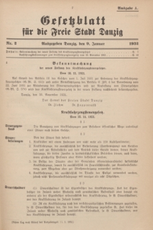 Gesetzblatt für die Freie Stadt Danzig.1932, Nr. 2 (9 Januar) - Ausgabe A