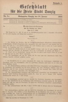 Gesetzblatt für die Freie Stadt Danzig.1932, Nr. 3 a (18 Januar) - Ausgabe A