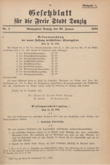 Gesetzblatt für die Freie Stadt Danzig.1932, Nr. 4 (20 Januar) - Ausgabe A