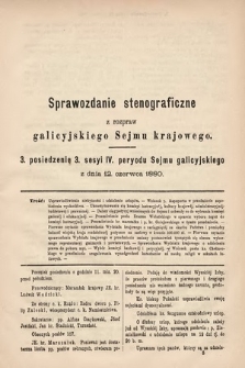 [Kadencja IV, sesja III, pos. 3] Sprawozdanie Stenograficzne z Rozpraw Galicyjskiego Sejmu Krajowego. 3. Posiedzenie 3. Sesyi IV. Peryodu Sejmu Galicyjskiego