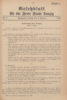 Gesetzblatt für die Freie Stadt Danzig.1932, Nr. 8 (4 Februar) - Ausgabe A