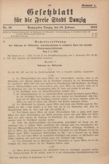 Gesetzblatt für die Freie Stadt Danzig.1932, Nr. 10 (10 Februar) - Ausgabe A