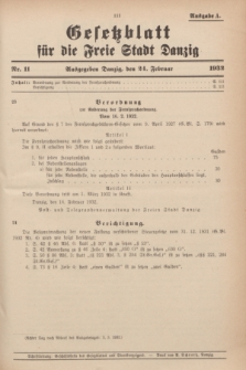 Gesetzblatt für die Freie Stadt Danzig.1932, Nr. 11 (24 Februar) Ausgabe A