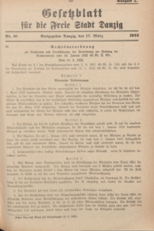 Gesetzblatt für die Freie Stadt Danzig.1932, Nr. 16 (17 März) - Ausgabe A