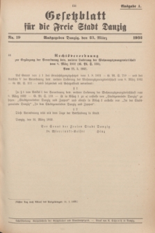 Gesetzblatt für die Freie Stadt Danzig.1932, Nr. 19 (23 März) - Ausgabe A