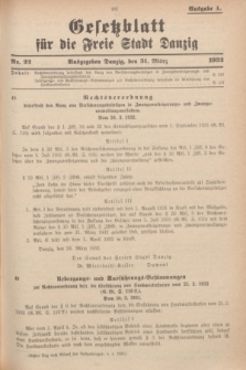 Gesetzblatt für die Freie Stadt Danzig.1932, Nr. 22 (31 März) - Ausgabe A