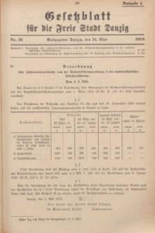 Gesetzblatt für die Freie Stadt Danzig.1932, Nr. 31 (11 Mai) - Ausgabe A