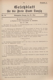 Gesetzblatt für die Freie Stadt Danzig.1932, Nr. 34 (25 Mai) - Ausgabe A