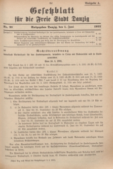 Gesetzblatt für die Freie Stadt Danzig.1932, Nr. 36 (1 Juni) - Ausgabe A