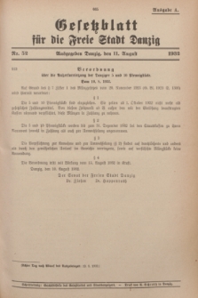 Gesetzblatt für die Freie Stadt Danzig.1932, Nr. 52 (11 August) - Ausgabe A