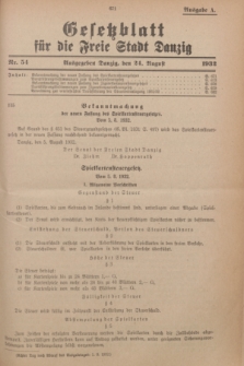 Gesetzblatt für die Freie Stadt Danzig.1932, Nr. 54 (24 August) - Ausgabe A