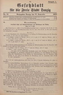 Gesetzblatt für die Freie Stadt Danzig.1932, Nr. 56 (21 September) - Ausgabe A