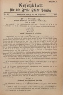 Gesetzblatt für die Freie Stadt Danzig.1932, Nr. 57 (28 September) - Ausgabe A