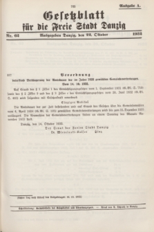 Gesetzblatt für die Freie Stadt Danzig.1932, Nr. 62 (22 Oktober) - Ausgabe A