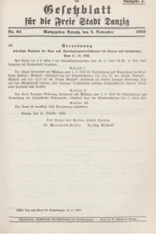 Gesetzblatt für die Freie Stadt Danzig.1932, Nr. 64 (2 November) - Ausgabe A