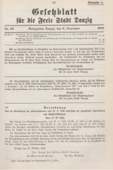 Gesetzblatt für die Freie Stadt Danzig.1932, Nr. 65 (9 November) - Ausgabe A