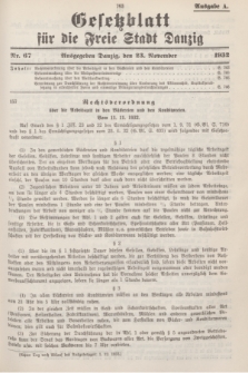 Gesetzblatt für die Freie Stadt Danzig.1932, Nr. 67 (23 November) - Ausgabe A