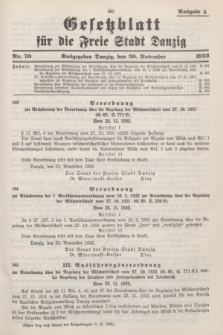 Gesetzblatt für die Freie Stadt Danzig.1932, Nr. 70 (30 November) - Ausgabe A