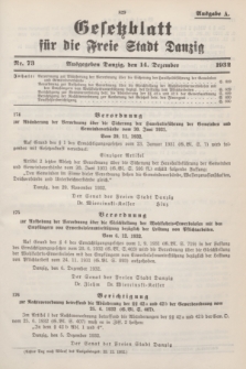Gesetzblatt für die Freie Stadt Danzig.1932, Nr. 73 (14 Dezember) - Ausgabe A