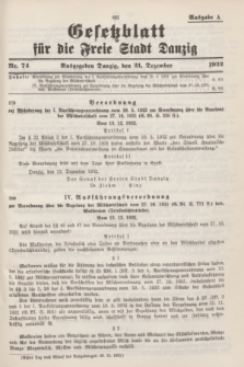 Gesetzblatt für die Freie Stadt Danzig.1932, Nr. 74 (21 Dezember) - Ausgabe A