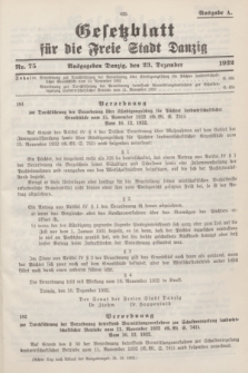 Gesetzblatt für die Freie Stadt Danzig.1932, Nr. 75 (23 Dezember) - Ausgabe A