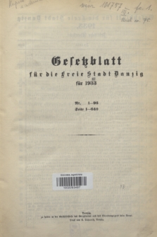 Gesetzblatt für die Freie Stadt Danzig.1933, Spis treści