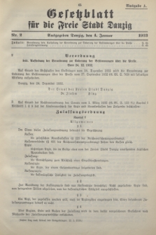 Gesetzblatt für die Freie Stadt Danzig.1933, Nr. 2 (4 Januar) - Ausgabe A