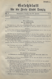 Gesetzblatt für die Freie Stadt Danzig.1933, Nr. 4 (25 Januar) - Ausgabe A