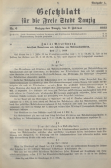 Gesetzblatt für die Freie Stadt Danzig.1933, Nr. 6 (2 Februar) - Ausgabe A