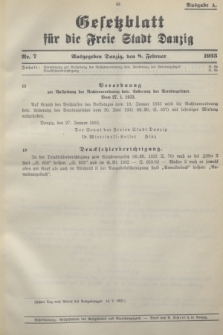 Gesetzblatt für die Freie Stadt Danzig.1933, Nr. 7 (8 Februar) - Ausgabe A