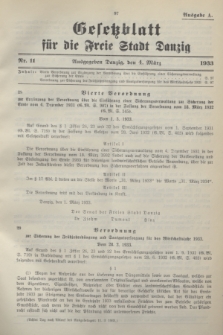 Gesetzblatt für die Freie Stadt Danzig.1933, Nr. 11 (4 März) - Ausgabe A