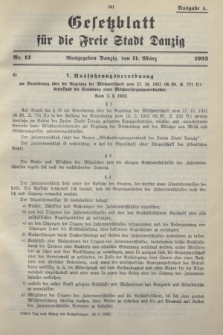 Gesetzblatt für die Freie Stadt Danzig.1933, Nr. 13 (11 März) - Ausgabe A