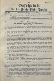 Gesetzblatt für die Freie Stadt Danzig.1933, Nr. 14 (14 März) - Ausgabe A