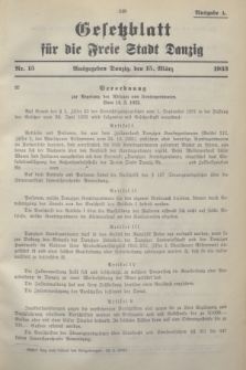 Gesetzblatt für die Freie Stadt Danzig.1933, Nr. 15 (15 März) - Ausgabe A