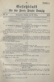 Gesetzblatt für die Freie Stadt Danzig.1933, Nr. 16 (22 März) - Ausgabe A