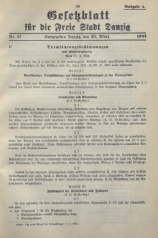Gesetzblatt für die Freie Stadt Danzig.1933, Nr. 17 (25 März) - Ausgabe A