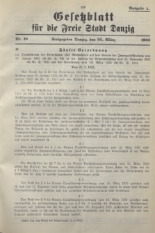 Gesetzblatt für die Freie Stadt Danzig.1933, Nr. 18 (25 März) - Ausgabe A